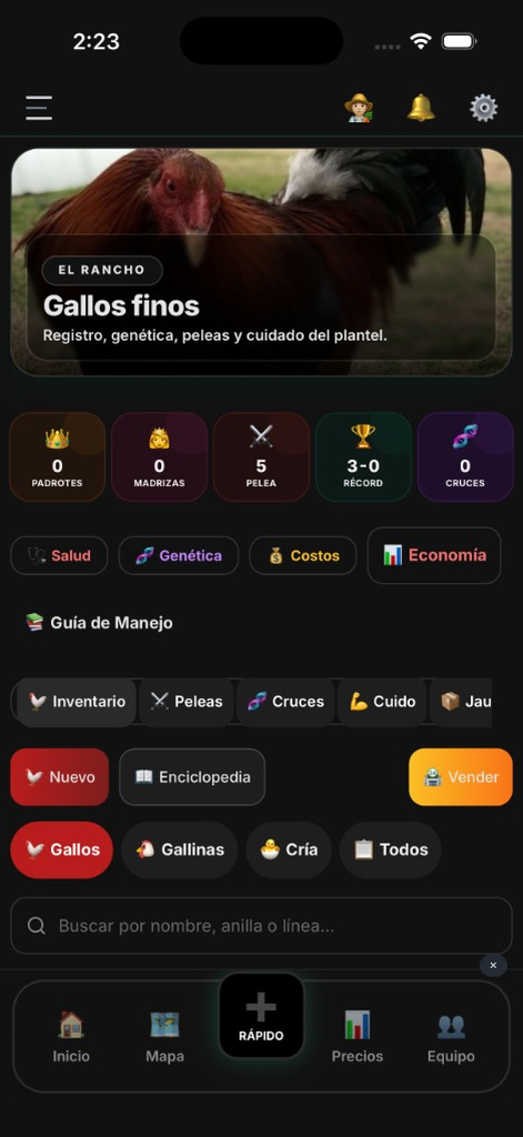 El Rancho Pro: gallos finos (modo oscuro)