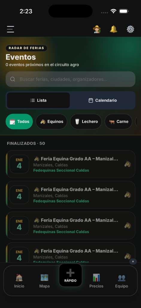 El Rancho Pro: eventos (modo oscuro)