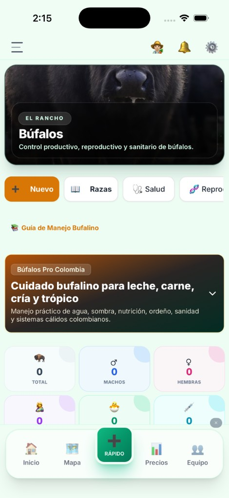 El Rancho Pro: búfalos — inventario (modo claro)
