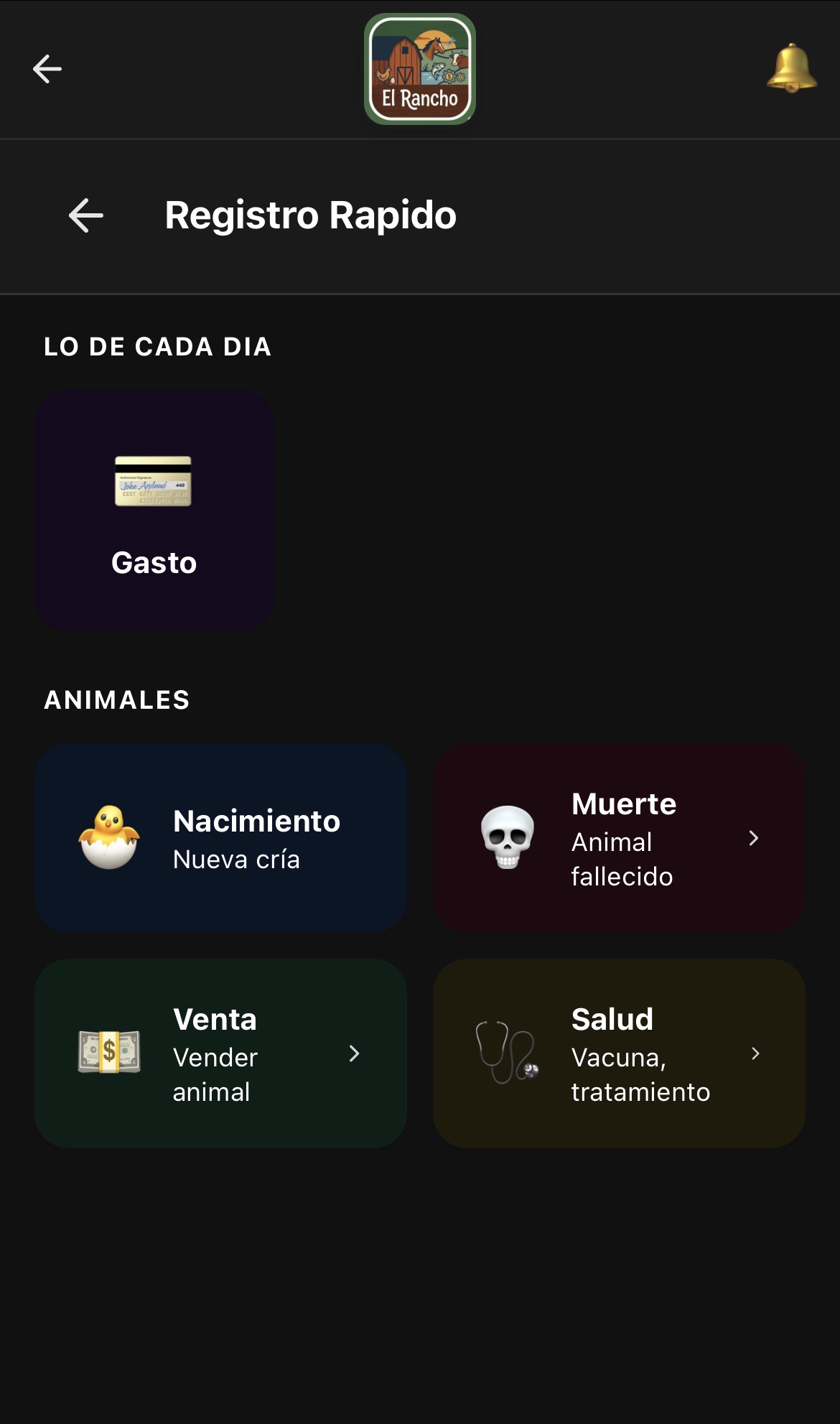 Registro rápido (modo oscuro)